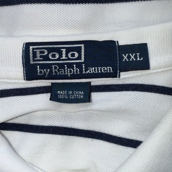 Polo Ralph Lauren Mens Striped Polo Shirt XXL Short Sleeve White Cotton Classic - Picture 7 of 8